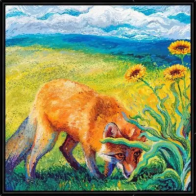 Лиса у подсолнухов