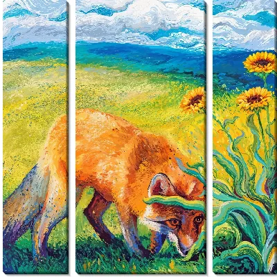 Лиса у подсолнухов