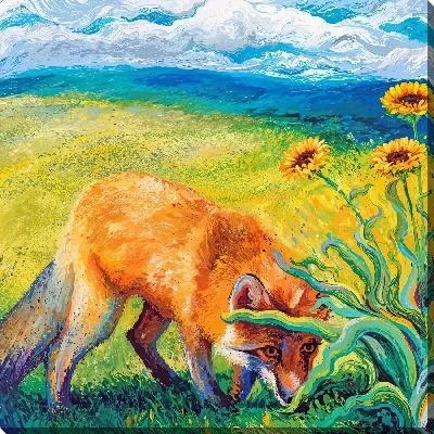 Лиса у подсолнухов