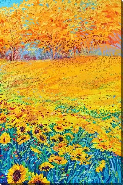 Картина маслом Осеннее поле с подсолнухами