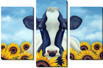 Модульная картина Корова и подсолнухи №2