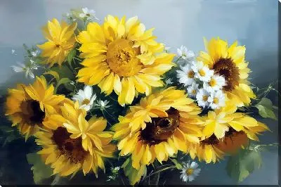 Картина маслом Букет подсолнухов и ромашек