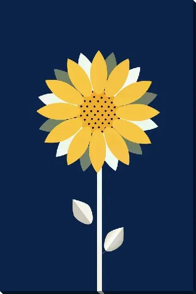 Картина маслом Подсолнух минимализм на синем фоне