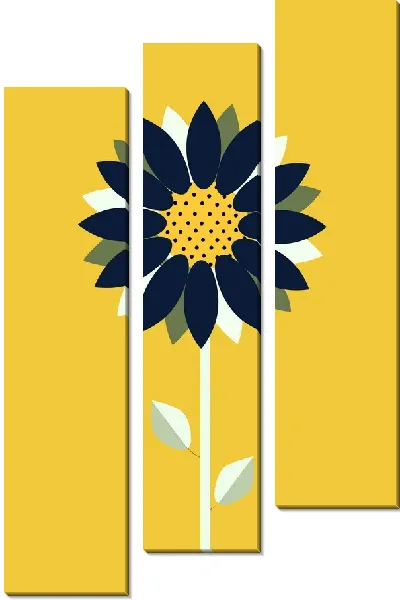Модульная картина Подсолнух минимализм на желтом фоне