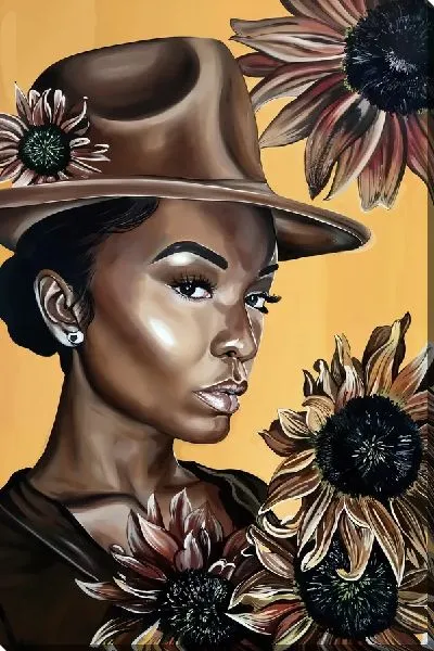 Картина маслом Девушка в шляпе с подсолнухами