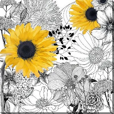 Картина маслом Яркие подсолнухи на фоне рисунка цветов