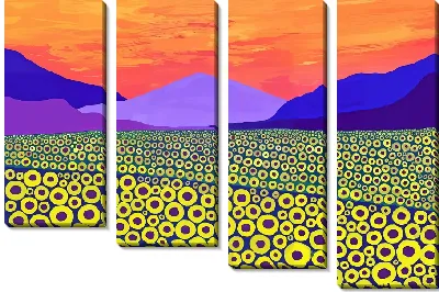Модульная картина Поле с подсолнухами в стиле примитивизм