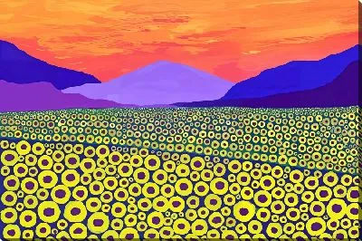 Картина маслом Поле с подсолнухами в стиле примитивизм