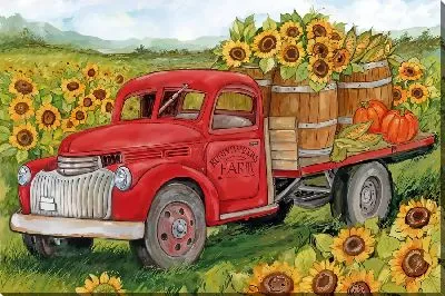 Картина маслом Автомобиль с подсолнухами