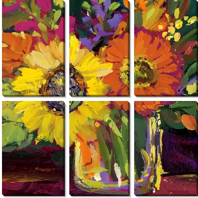Модульная картина Подсолнух с герберой в вазе