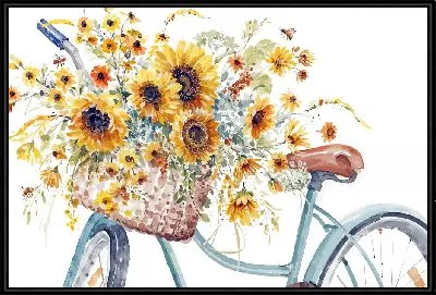Картина Букет подсолнухов на велосипеде