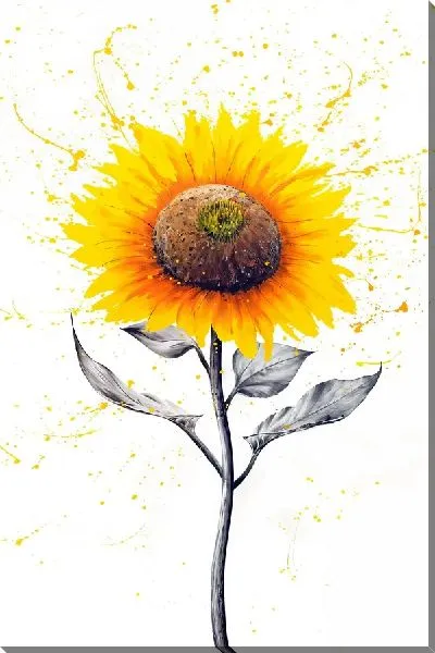 Картина маслом Подсолнухи и брызги