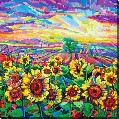 Картина маслом Яркое поле подсолнухов