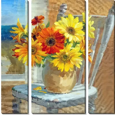 Модульная картина Букет подсолнухов на стуле