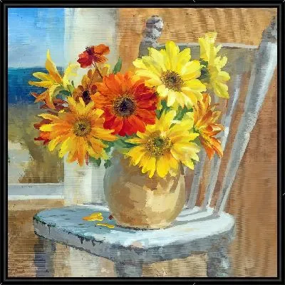 Букет подсолнухов на стуле