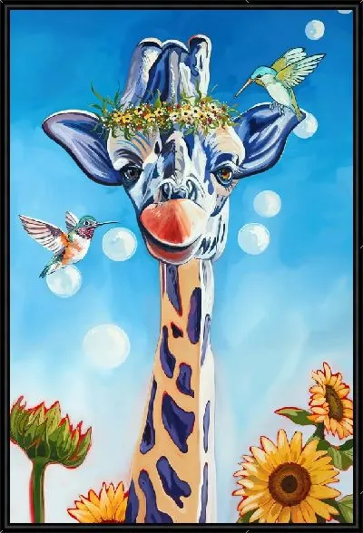 Картина Жираф, колибри и подсолнухи