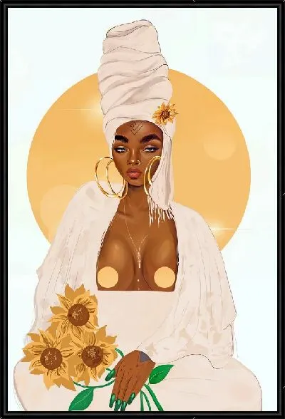 Картина Ню африканка и подсолнухи