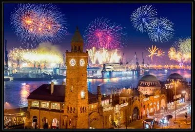 Картина Фейерверк в ночном небе Гамбурга