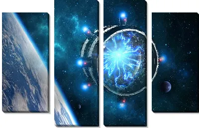 Модульная картина Круглый космический корабль