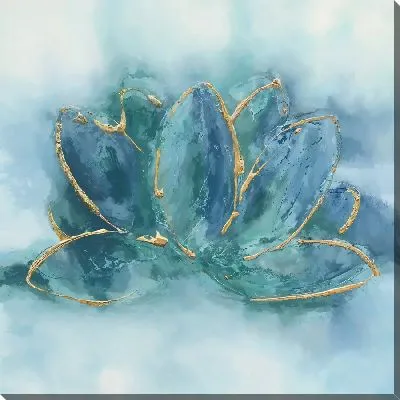 Картина маслом Лотос с золотой окаемкой