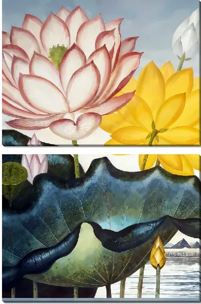Модульная картина Разноцветные лотосы