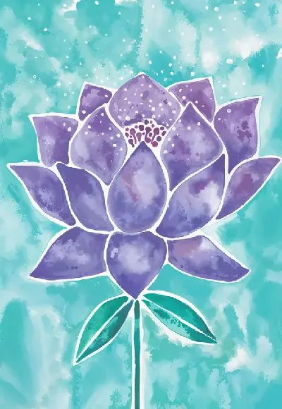 Плакат Сиреневый лотос в акварельной технике