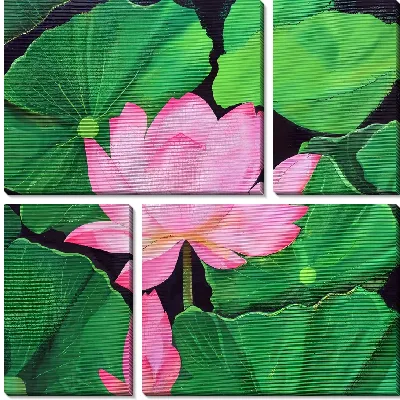 Модульная картина Розовый лотос и листья