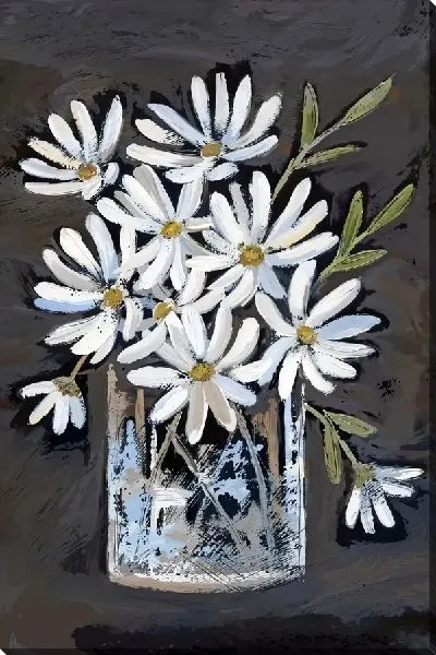 Картина маслом Ромашки в прозрачной вазе
