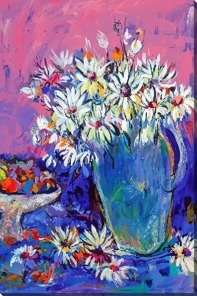 Картина маслом Натюрморт с ромашками в вазе
