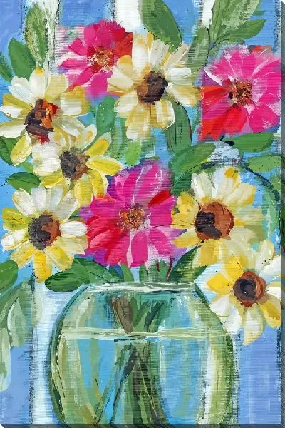 Картина маслом Разноцветные ромашки в вазе