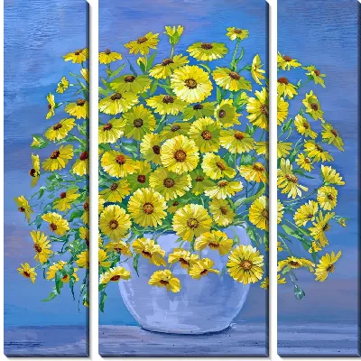 Модульная картина Букет желтых ромашек в вазе