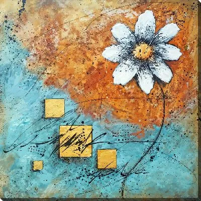 Картина маслом Текстурная композиция с ромашкой