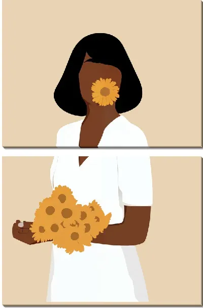 Модульная картина Африканка с ромашками