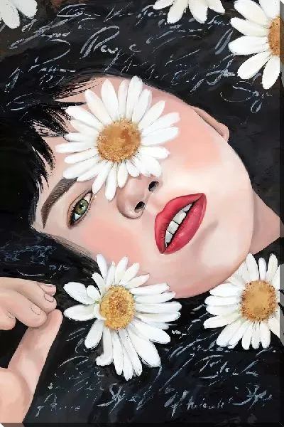 Картина маслом Девушка с ромашками на лице