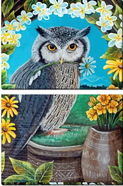 Модульная картина Сова и ромашки