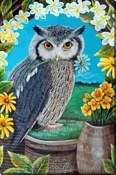 Картина маслом Сова и ромашки