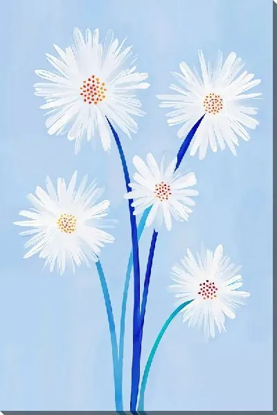 Картина маслом Ромашки на голубом фоне