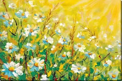 Картина маслом Желтое поле с ромашками