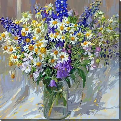 Картина маслом Сборный букет из цветов с ромашками