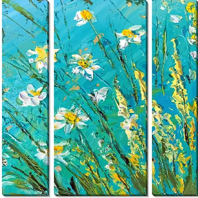 Модульная картина Полевые цветы с ромашками в технике мастихин
