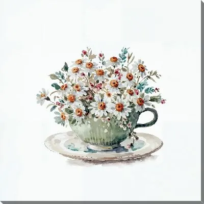 Картина маслом Букет ромашек в чашке