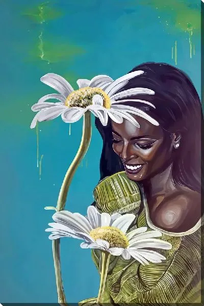 Картина маслом Африканка и две ромашки