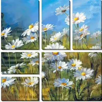 Модульная картина Поле с летними ромашками