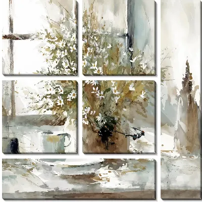 Модульная картина Букет ромашек на подоконнике