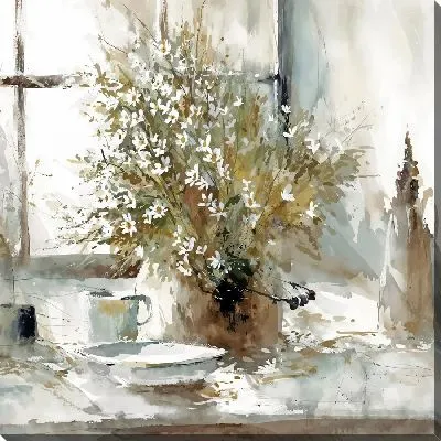 Картина маслом Букет ромашек на подоконнике