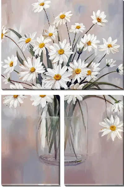 Модульная картина Ромашки в стеклянной вазе