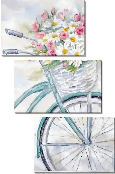 Модульная картина Букет ромашек на велосипеде