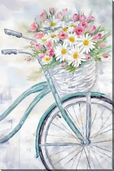 Картина маслом Букет ромашек на велосипеде