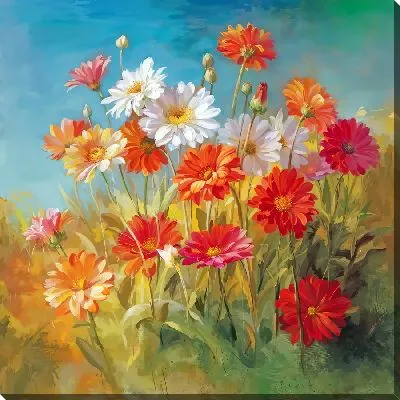 Картина маслом Ромашки разных цветов