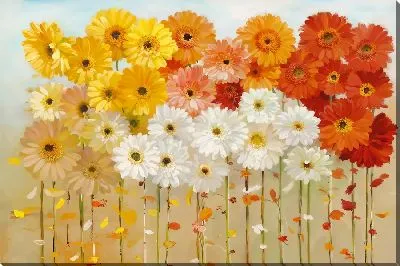 Картина маслом Ромашки в ряд